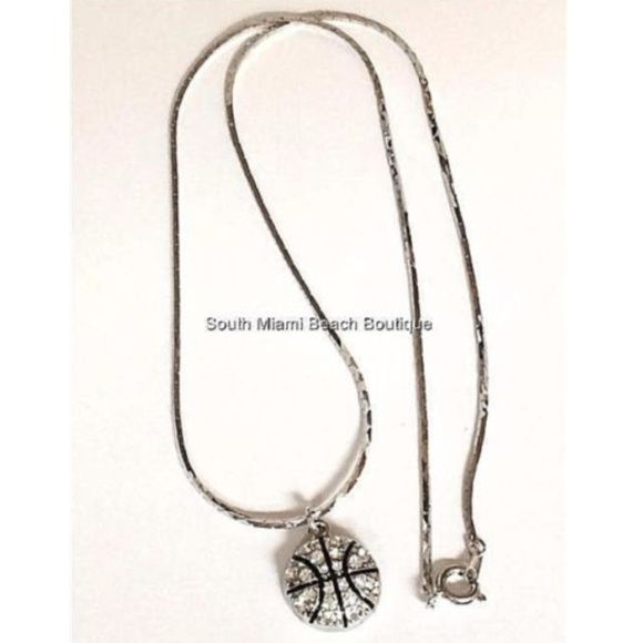 Silver Crystal Basketball Necklace Sports Mom 19" Ball Plated USA Seller - Picture 7 of 9